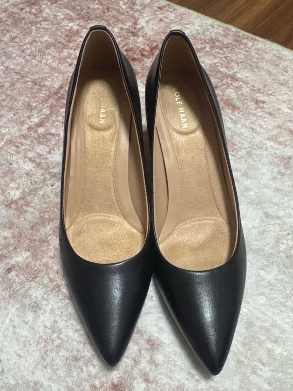 Cole Haan Black Leather Pointed Toe Heels